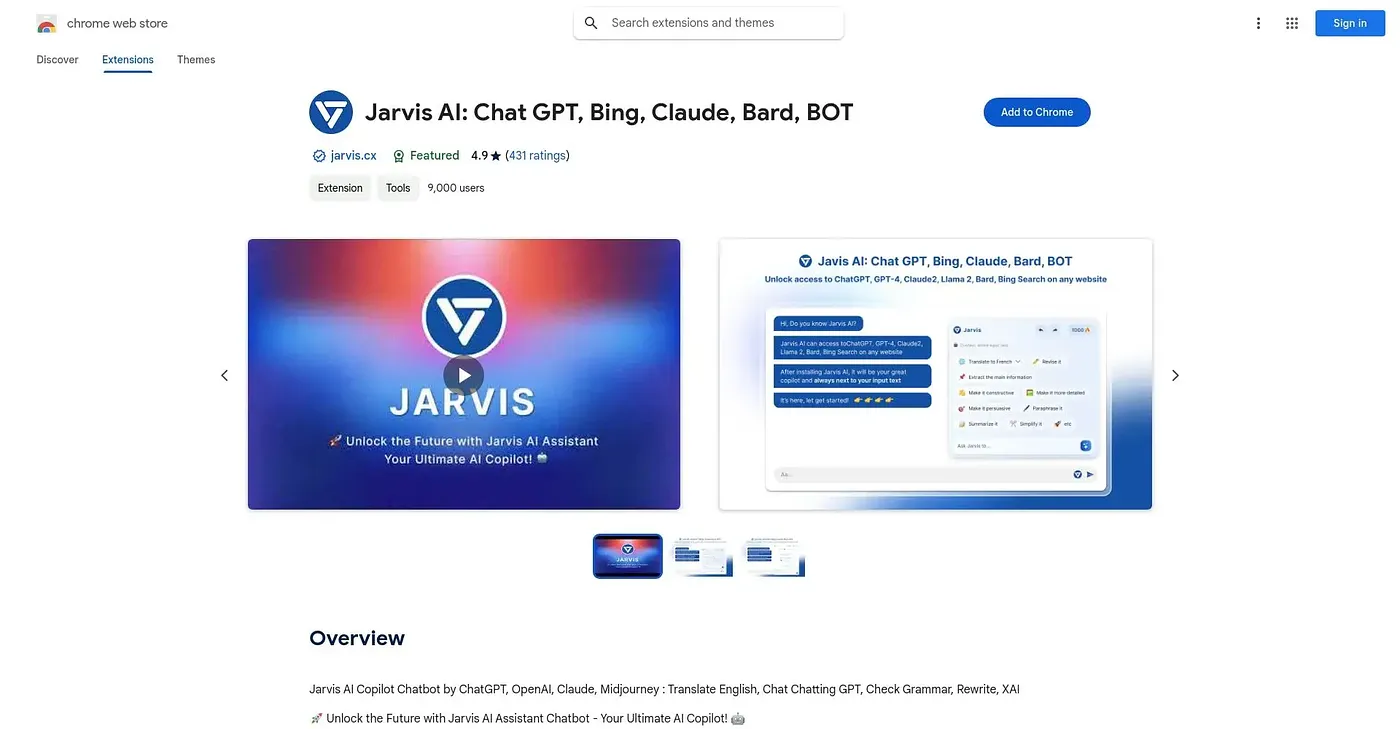 Screenshot of Jarvis AI Copilot Chatbot