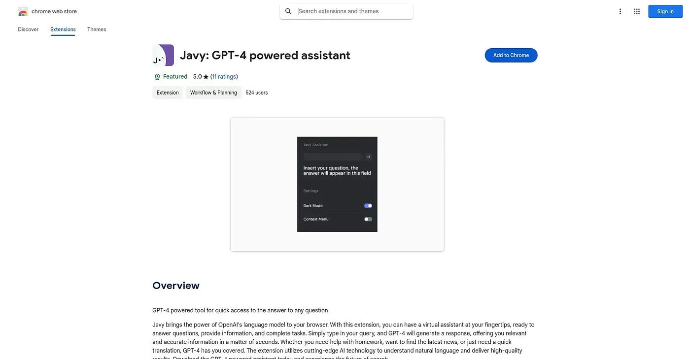 Screenshot of Javy - Chrome Extension