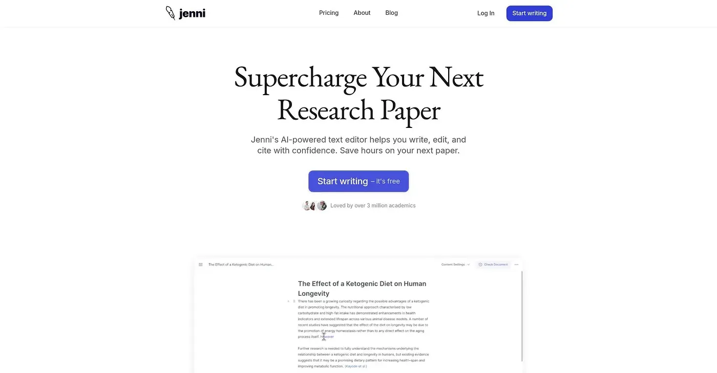 Screenshot of Jenni AI