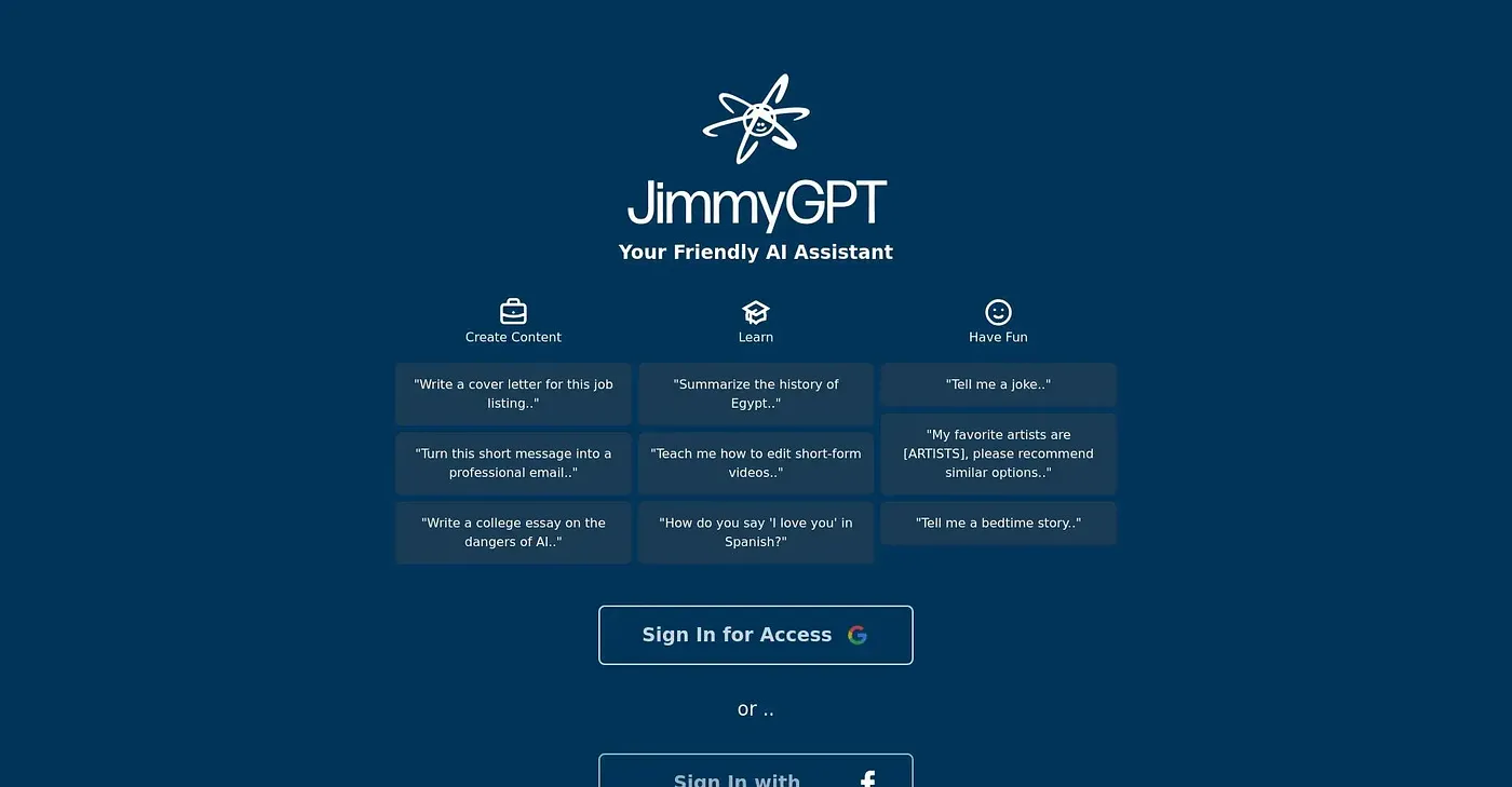 Screenshot of Jimmy GPT
