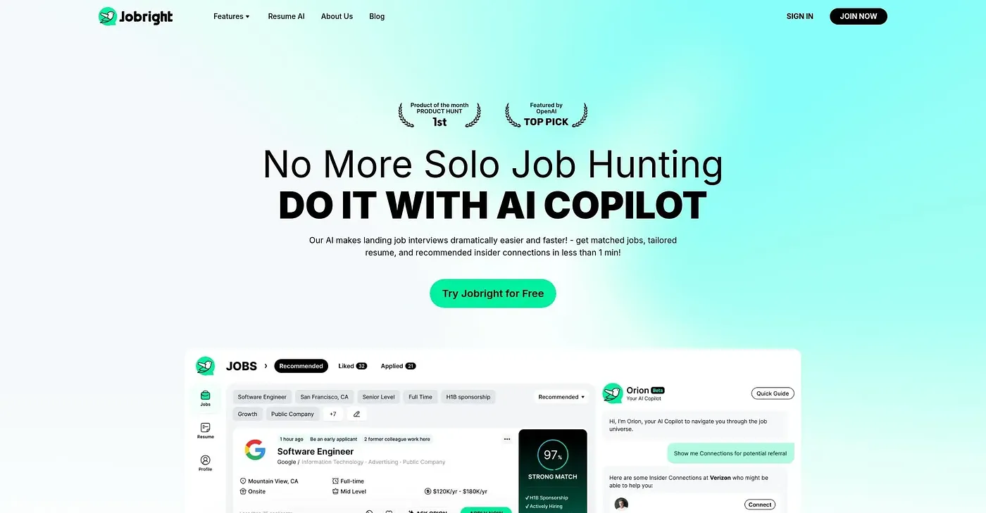 Screenshot of Jobright AI