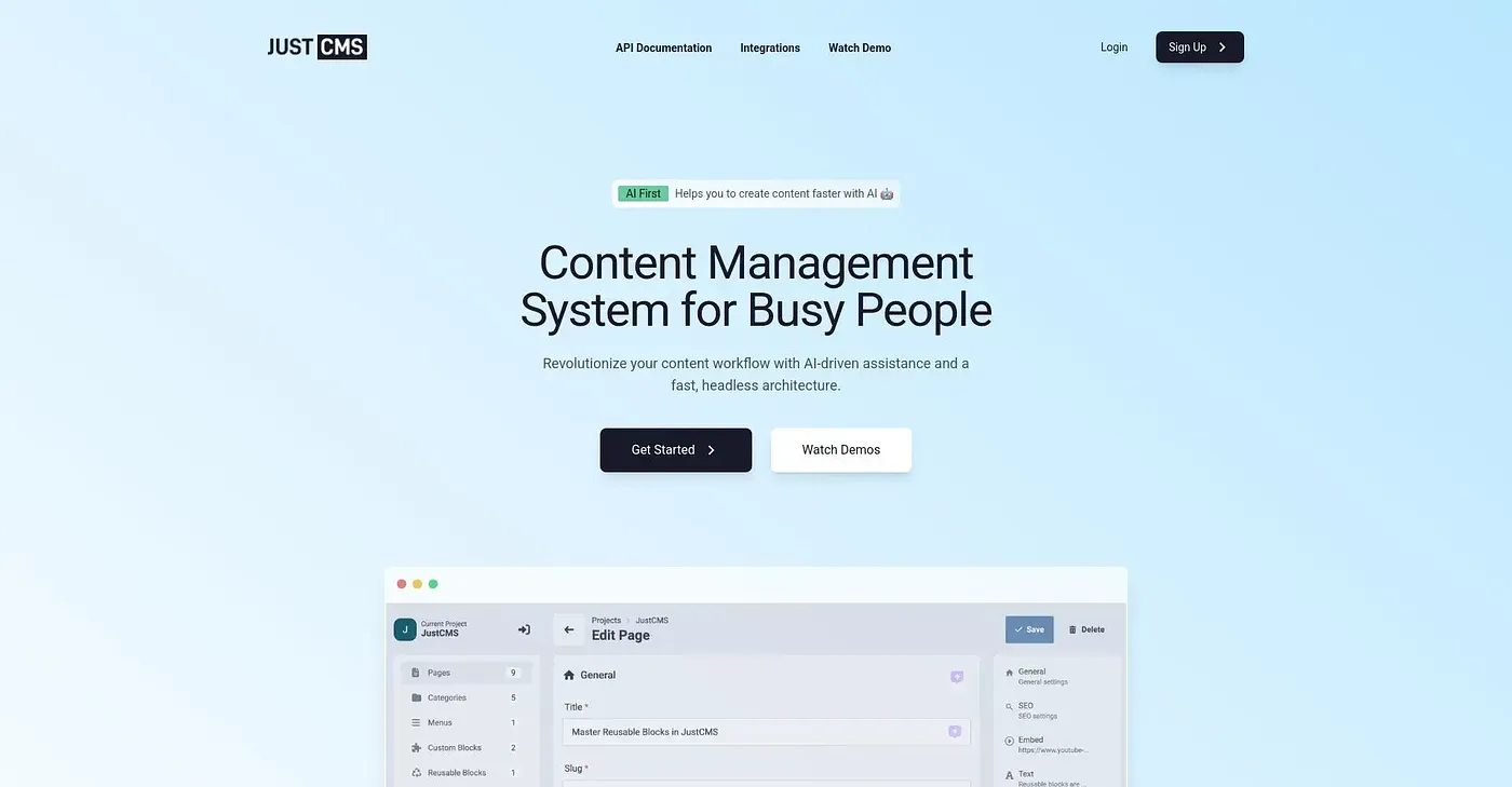 Screenshot of JustCMS