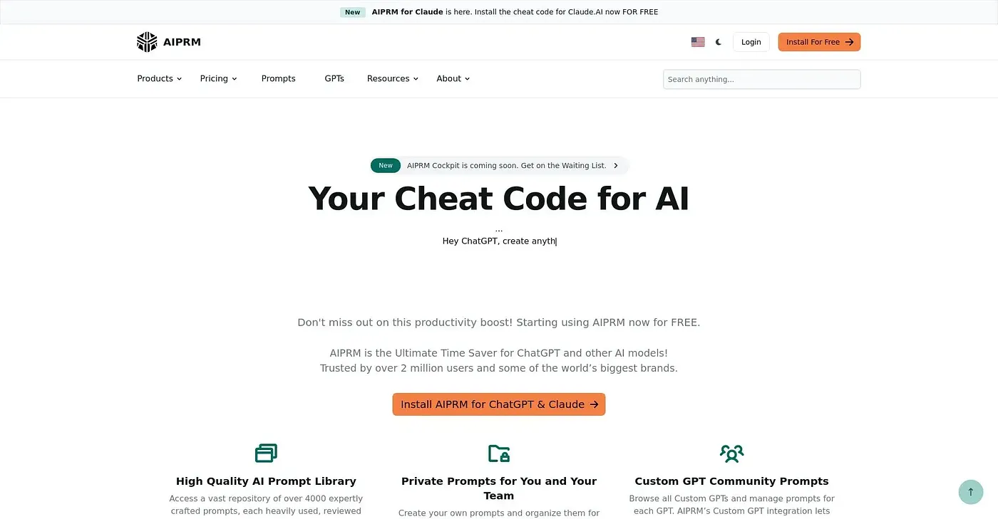 Screenshot of AIPRM