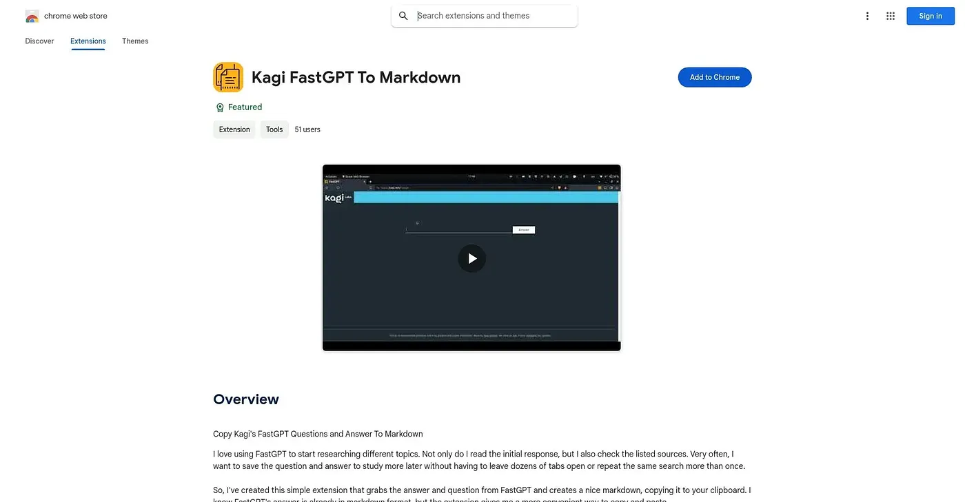 Screenshot of Kagi FastGPT to Markdown Extension