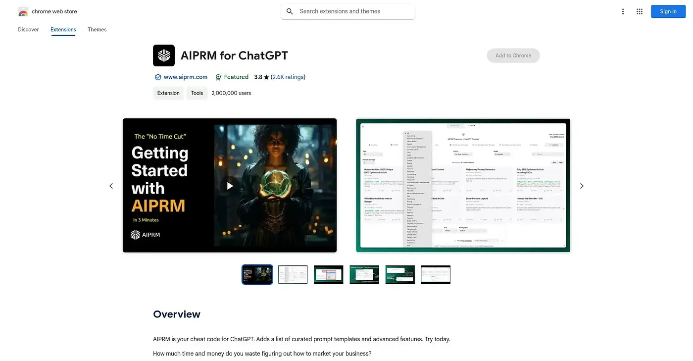 Screenshot of AIPRM for SEO - Chrome Extension