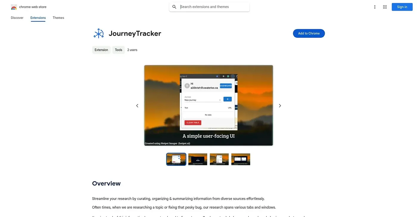 Screenshot of Journey Tracker Chrome Extension