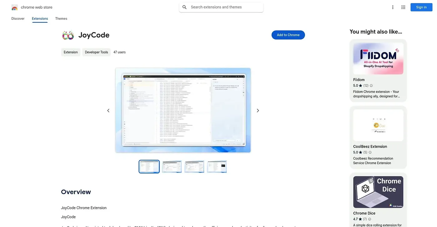 Screenshot of JoyCode Chrome Extension
