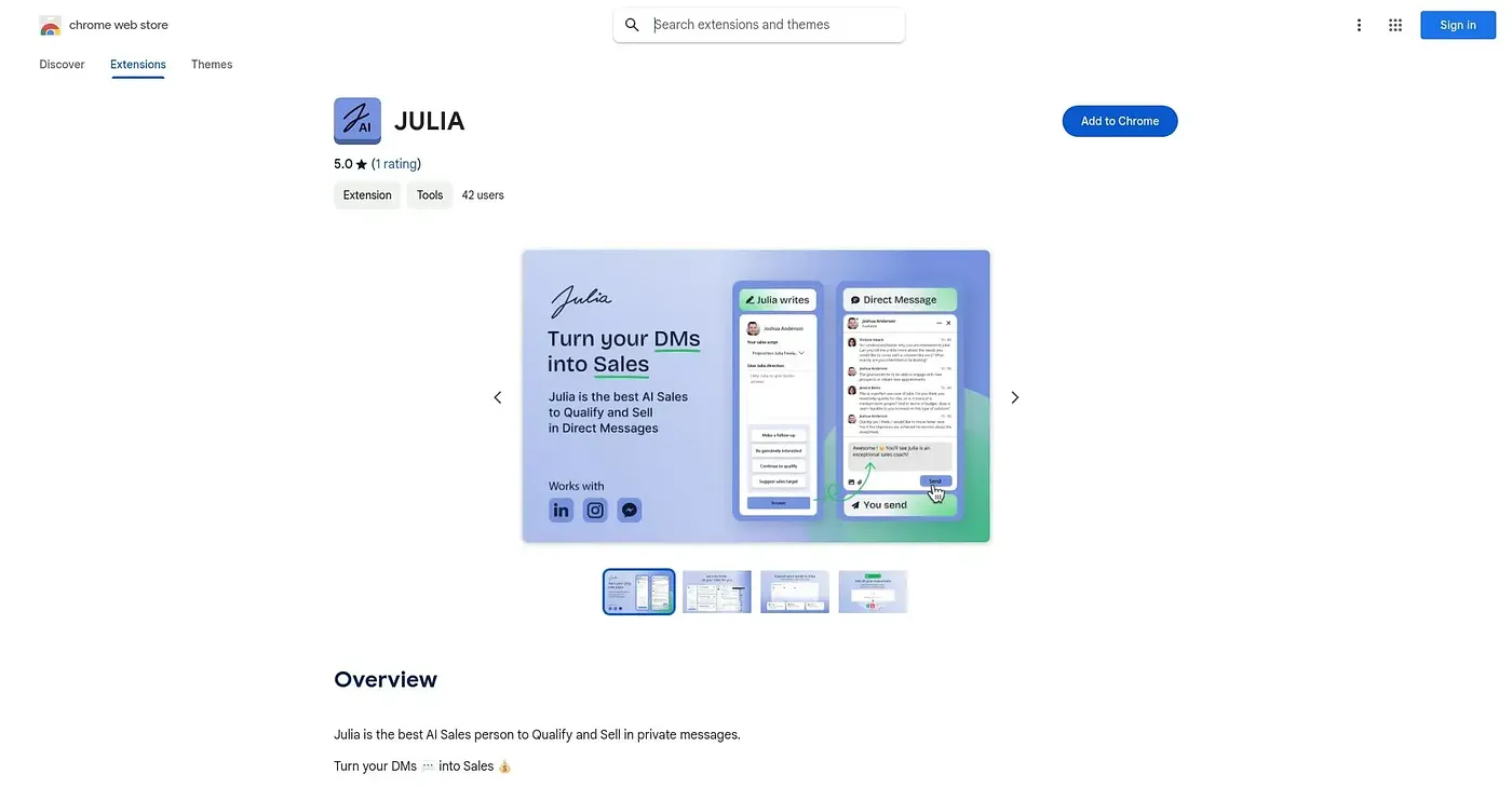 Screenshot of Julia Chrome Extension