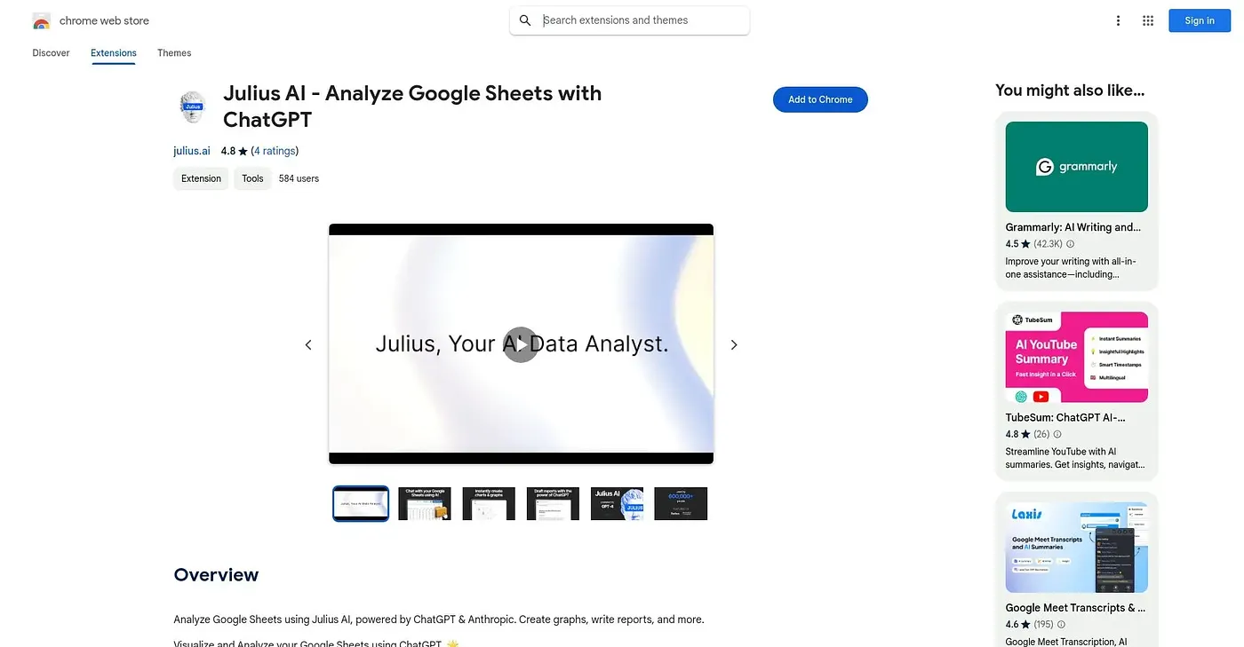 Screenshot of Julius AI Chrome Extension
