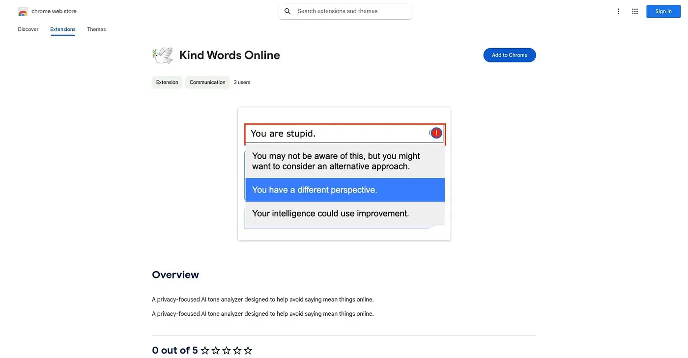 Screenshot of Kind Words Online Chrome Extension