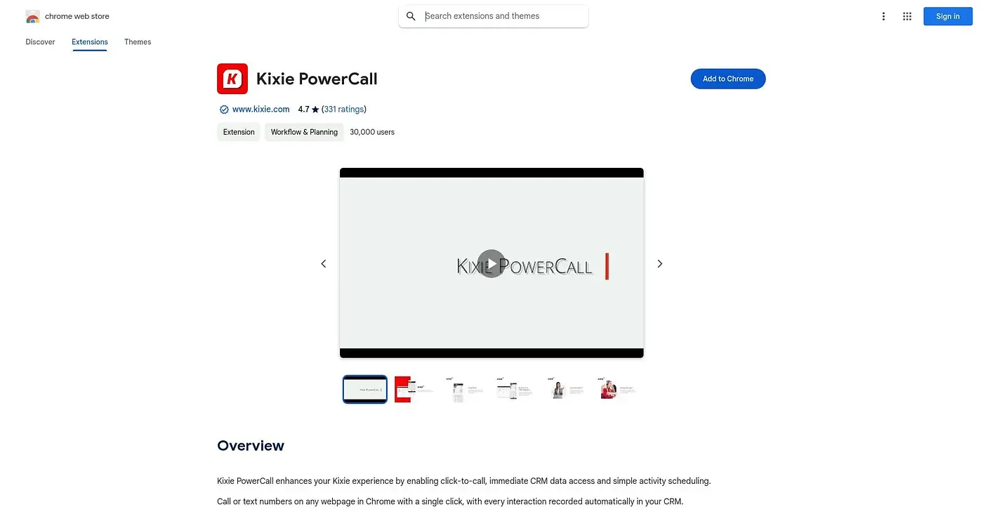 Screenshot of Kixie PowerCall Chrome Extension