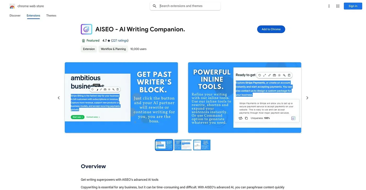 Screenshot of AISEO AI Writing Companio