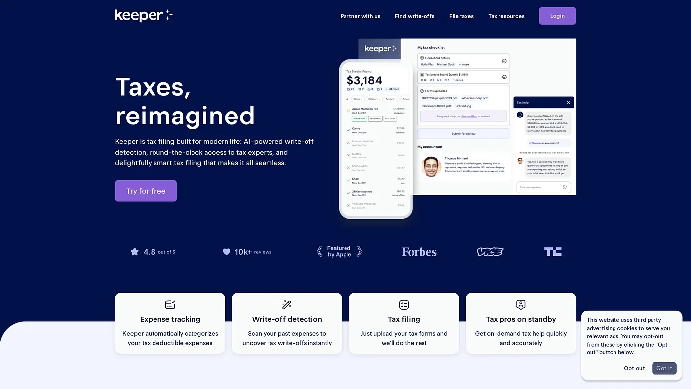 Screenshot of Keeper Tax