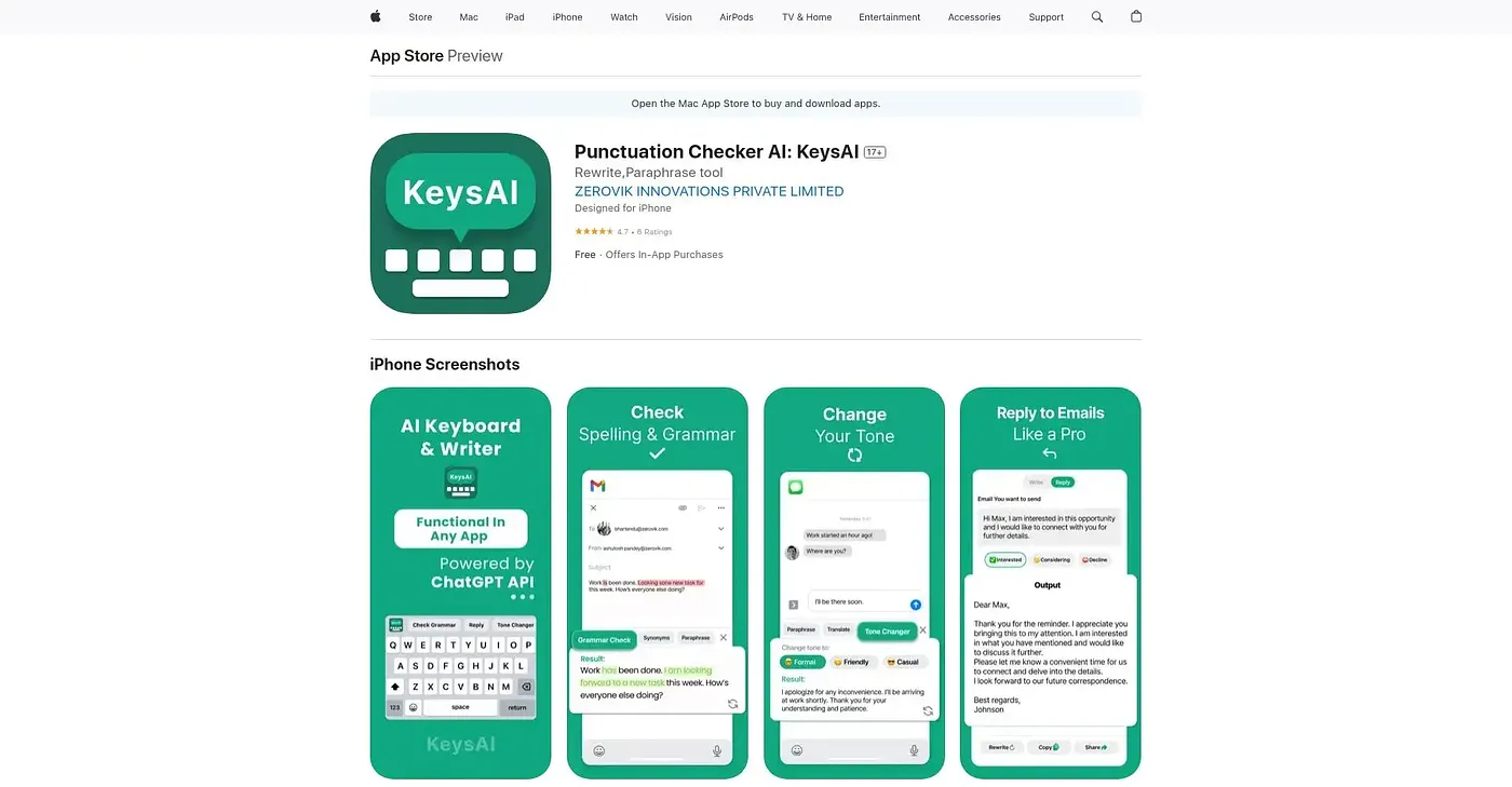 Screenshot of KeysAI