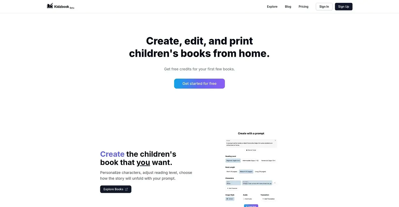 Screenshot of Kidzbook