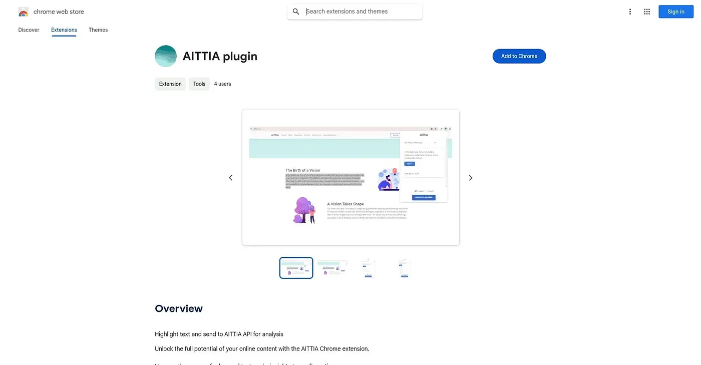 Screenshot of AITTIA Plugin Chrome Extension