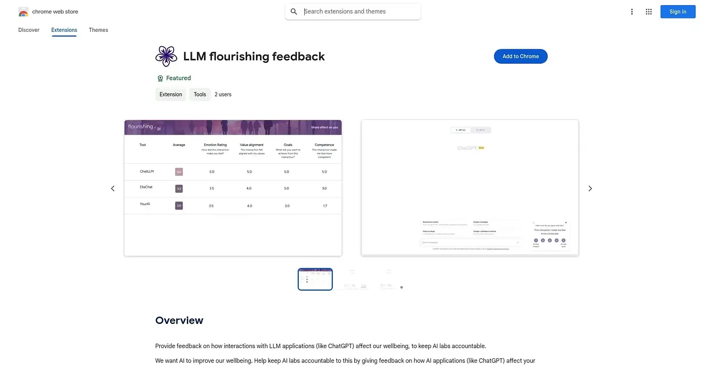 Screenshot of LLM Flourishing Feedback Chrome Extension