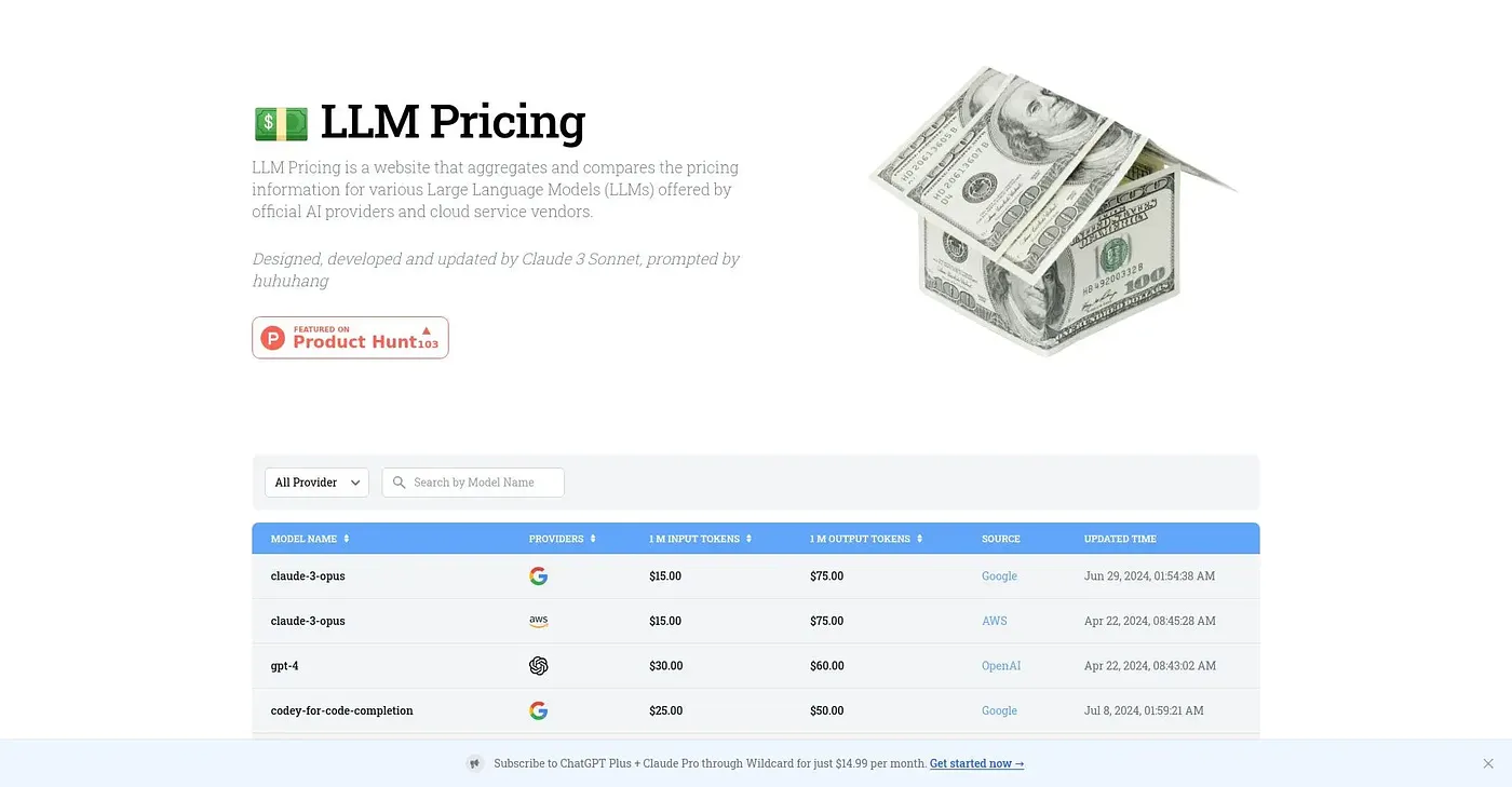 Screenshot of LLM Pricing