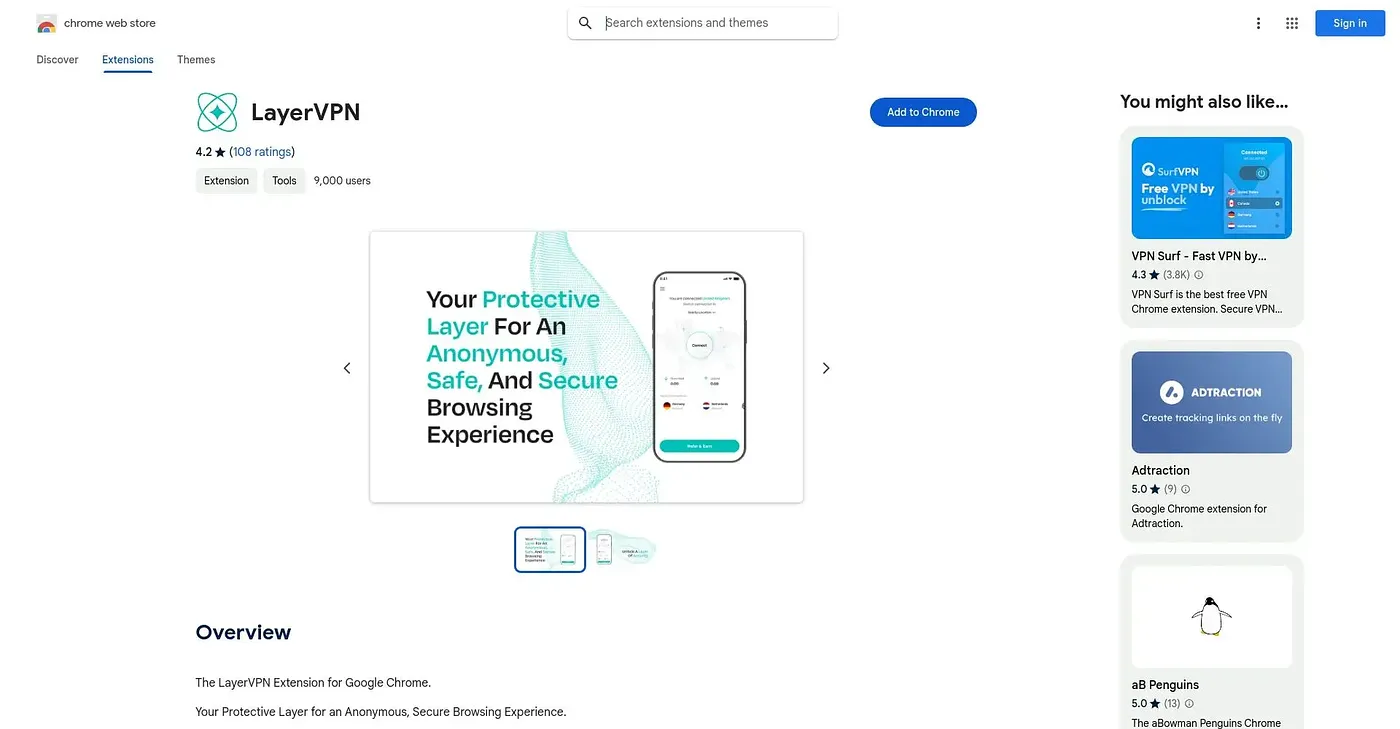 Screenshot of LayerVPN Chrome Extension