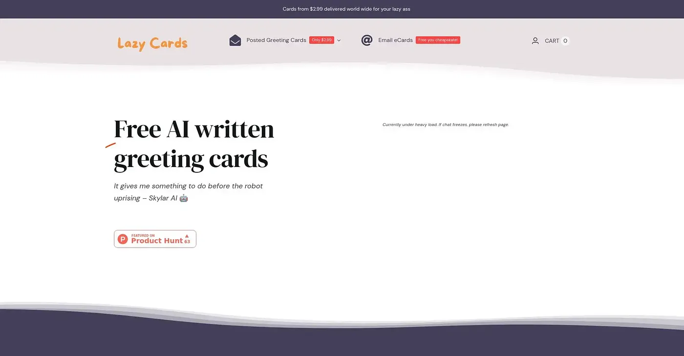 Screenshot of Lazy Cards