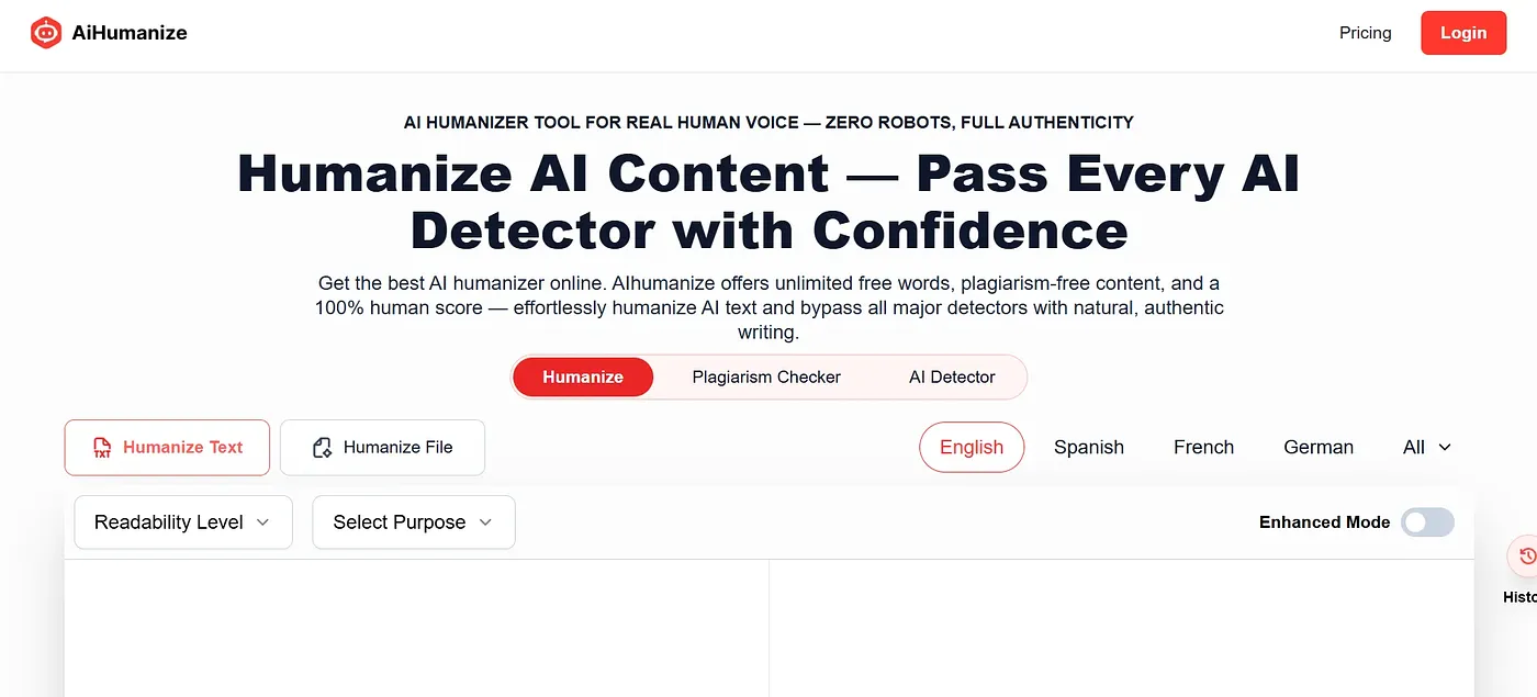 Screenshot of AIhumanize