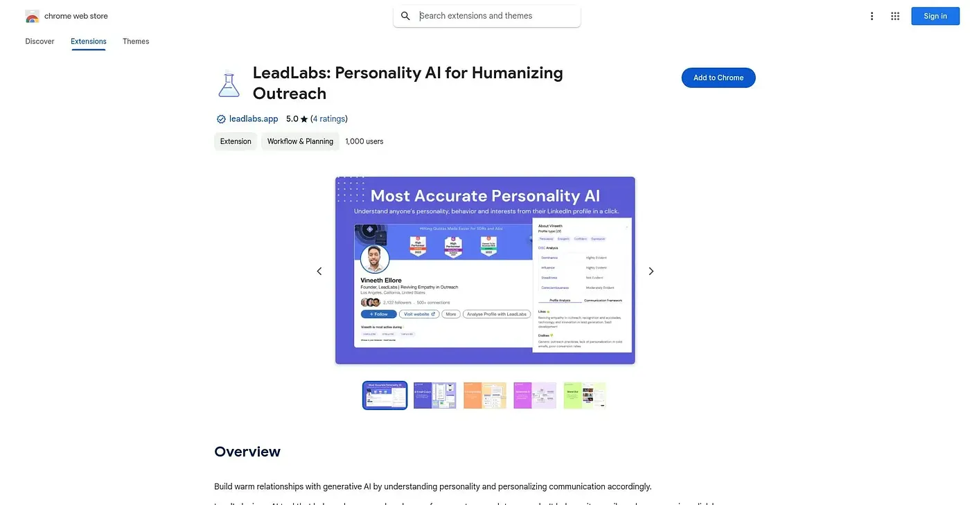 Screenshot of LeadLabs Personality AI - Chrome Extension