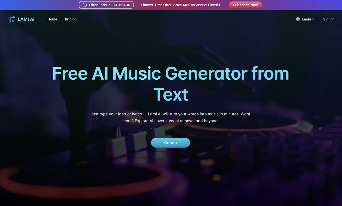 Screenshot of Lami AI Music Generator