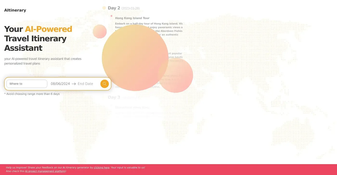 Screenshot of AITinerary
