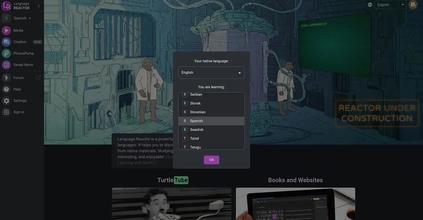 Screenshot of Language Reactor