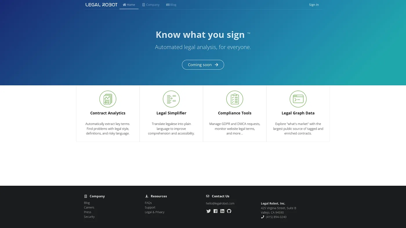 Screenshot of LegalRobot