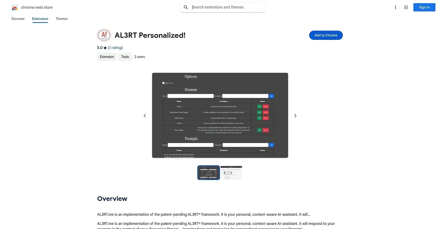 Screenshot of AL3RT.me Chrome Extension