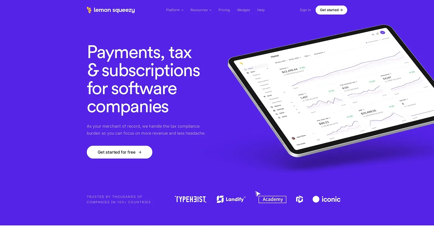 Screenshot of LemonSqueezy