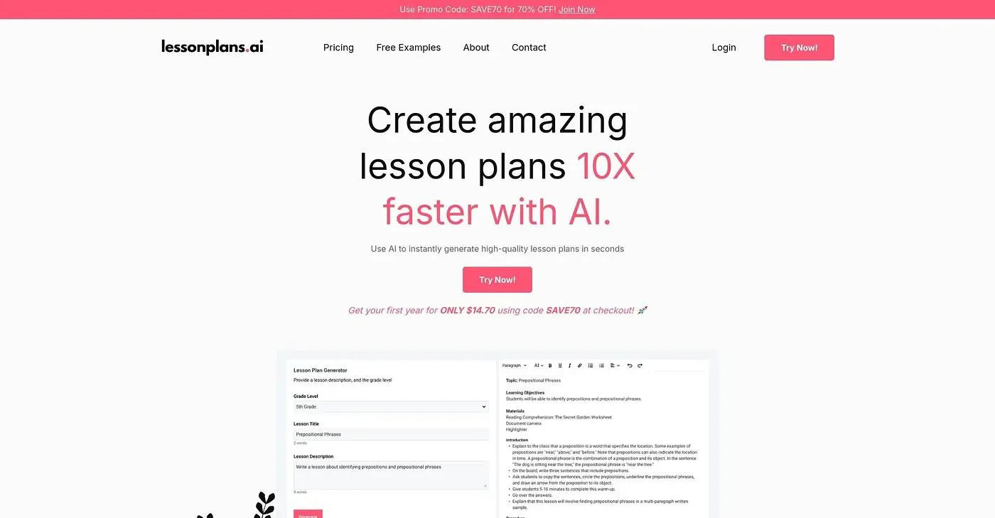 Screenshot of Lesson Plans AI