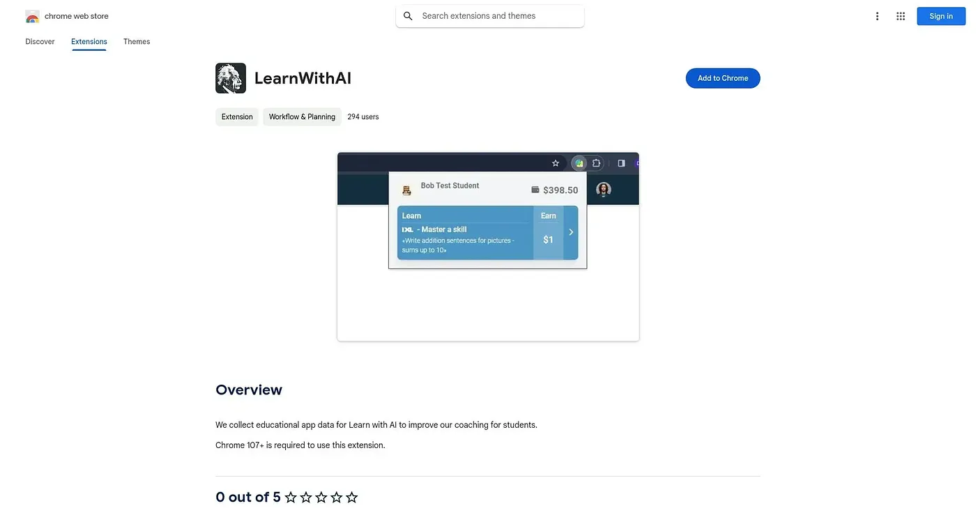 Screenshot of Learn with AI Chrome Extension