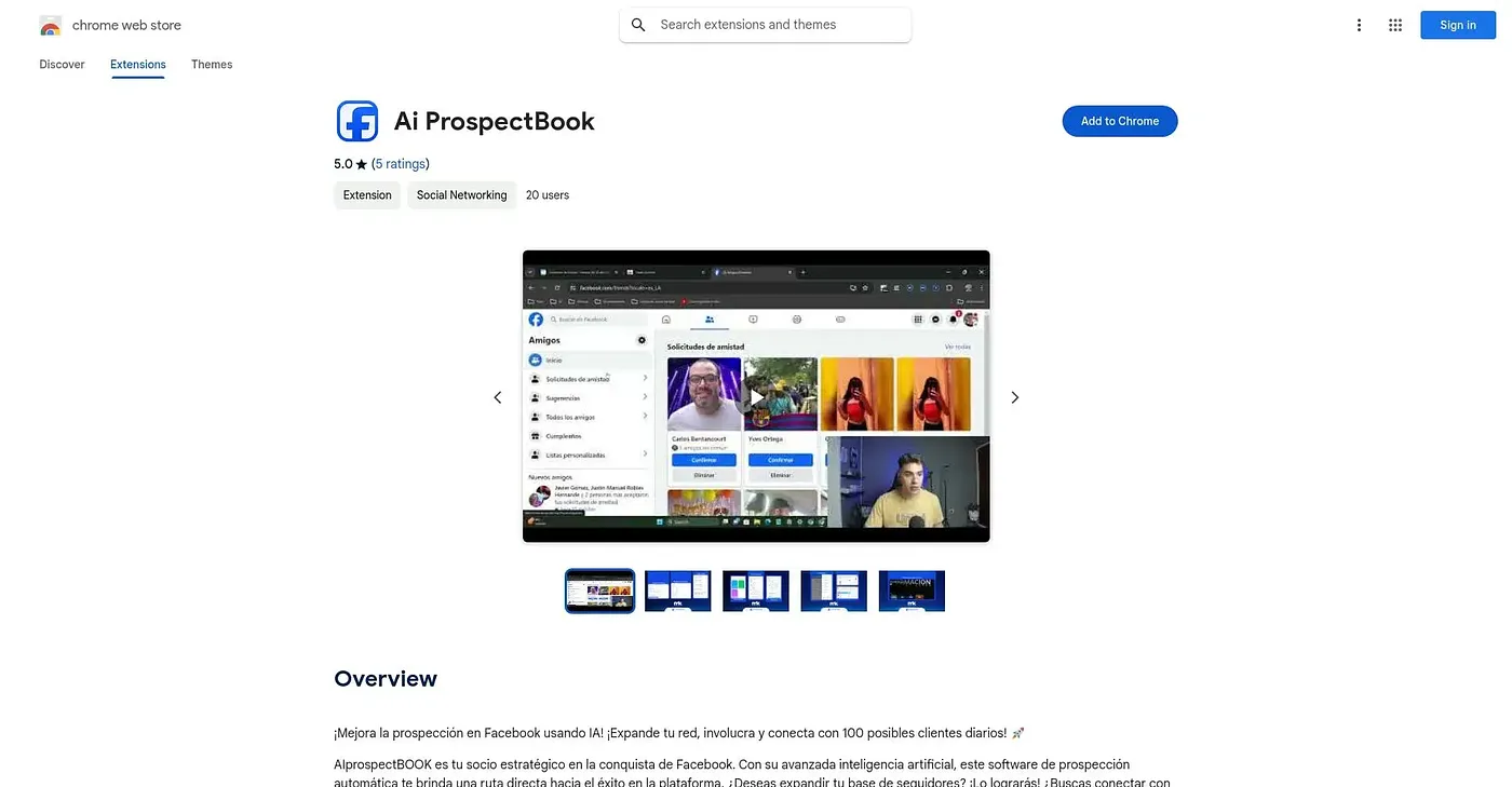 Screenshot of AIprospectBOOK Chrome Extension