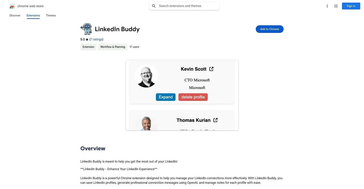 Screenshot of LinkedIn Buddy Chrome Extension