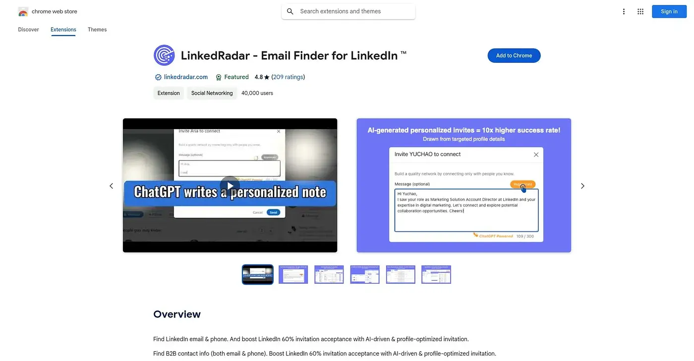 Screenshot of LinkedRadar AI Lead Gener Chrome Extension