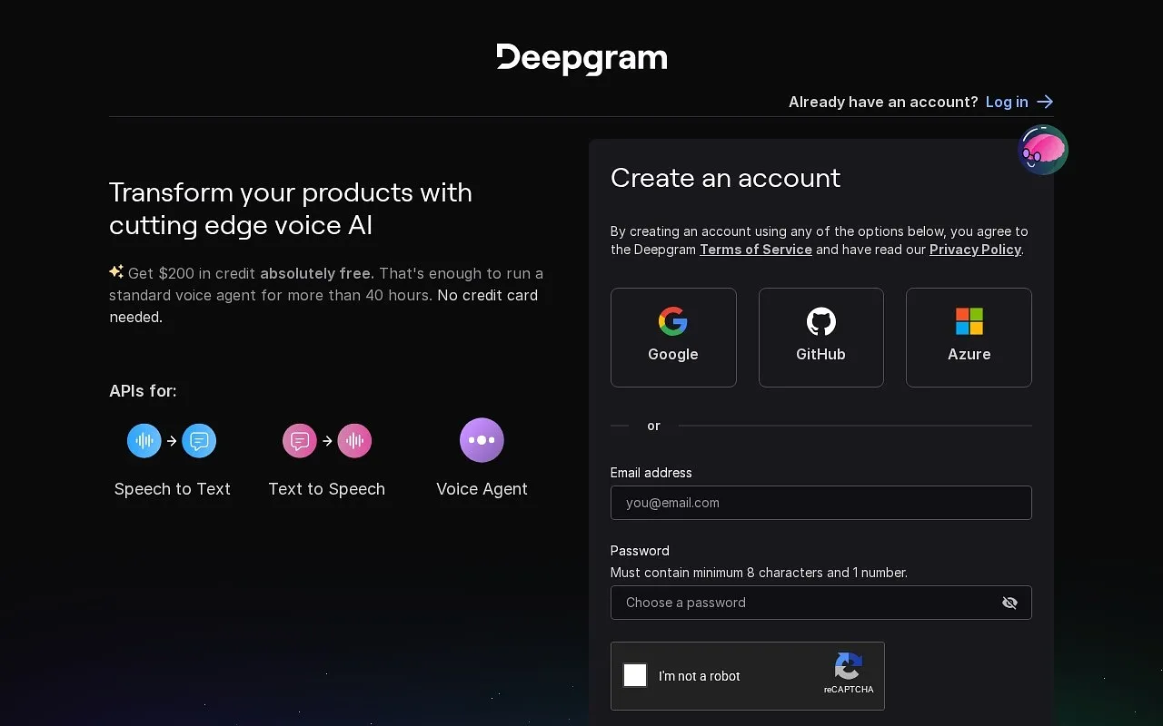 Screenshot of Deepgram