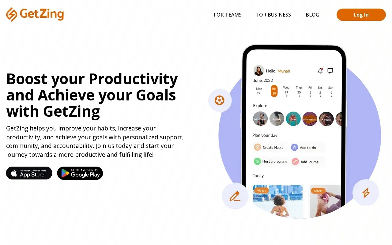 Screenshot of GetZing