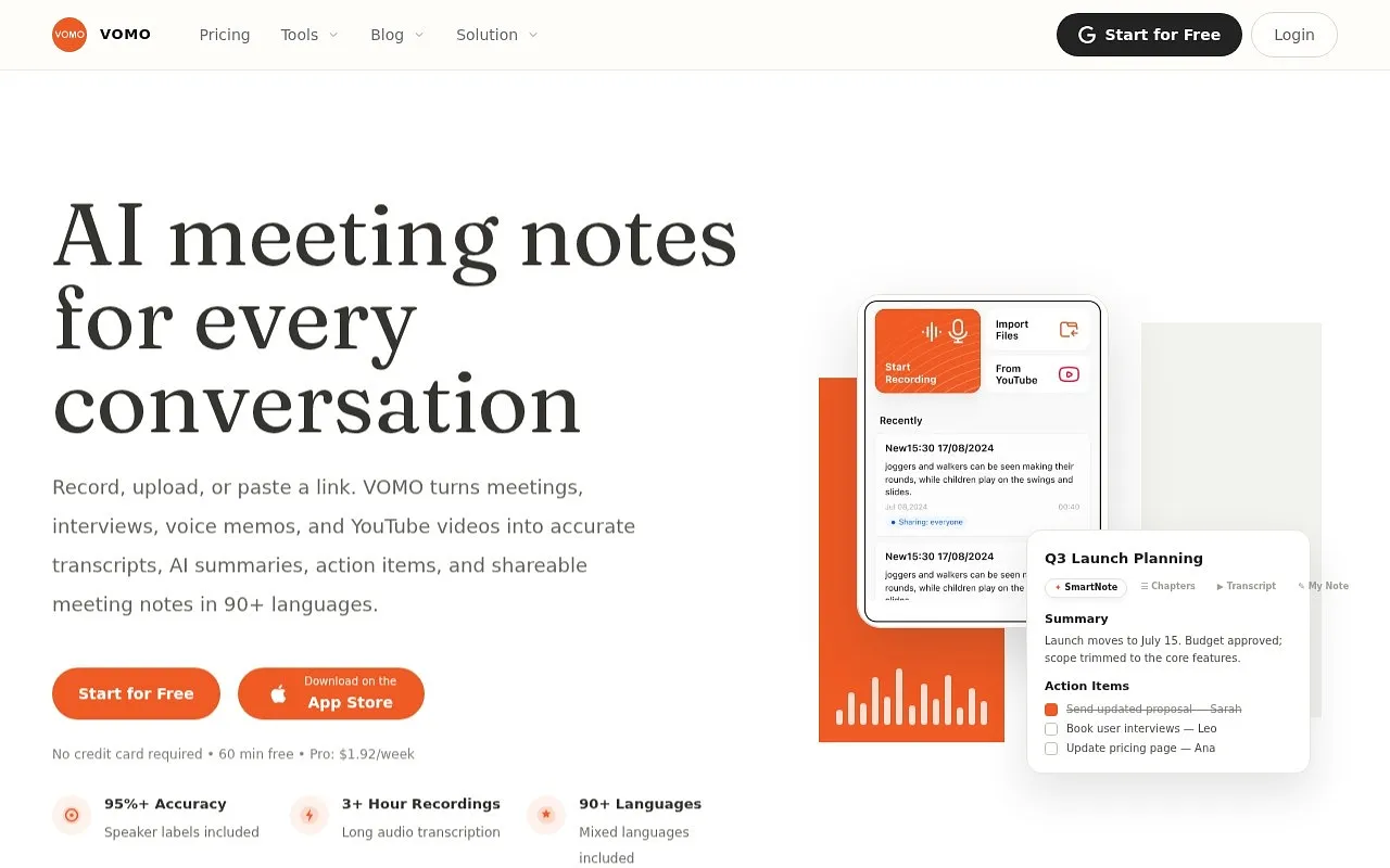 Screenshot of VOMO AI