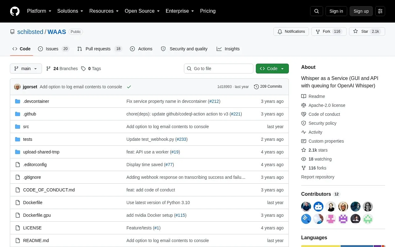 Screenshot of Whisper as a Service