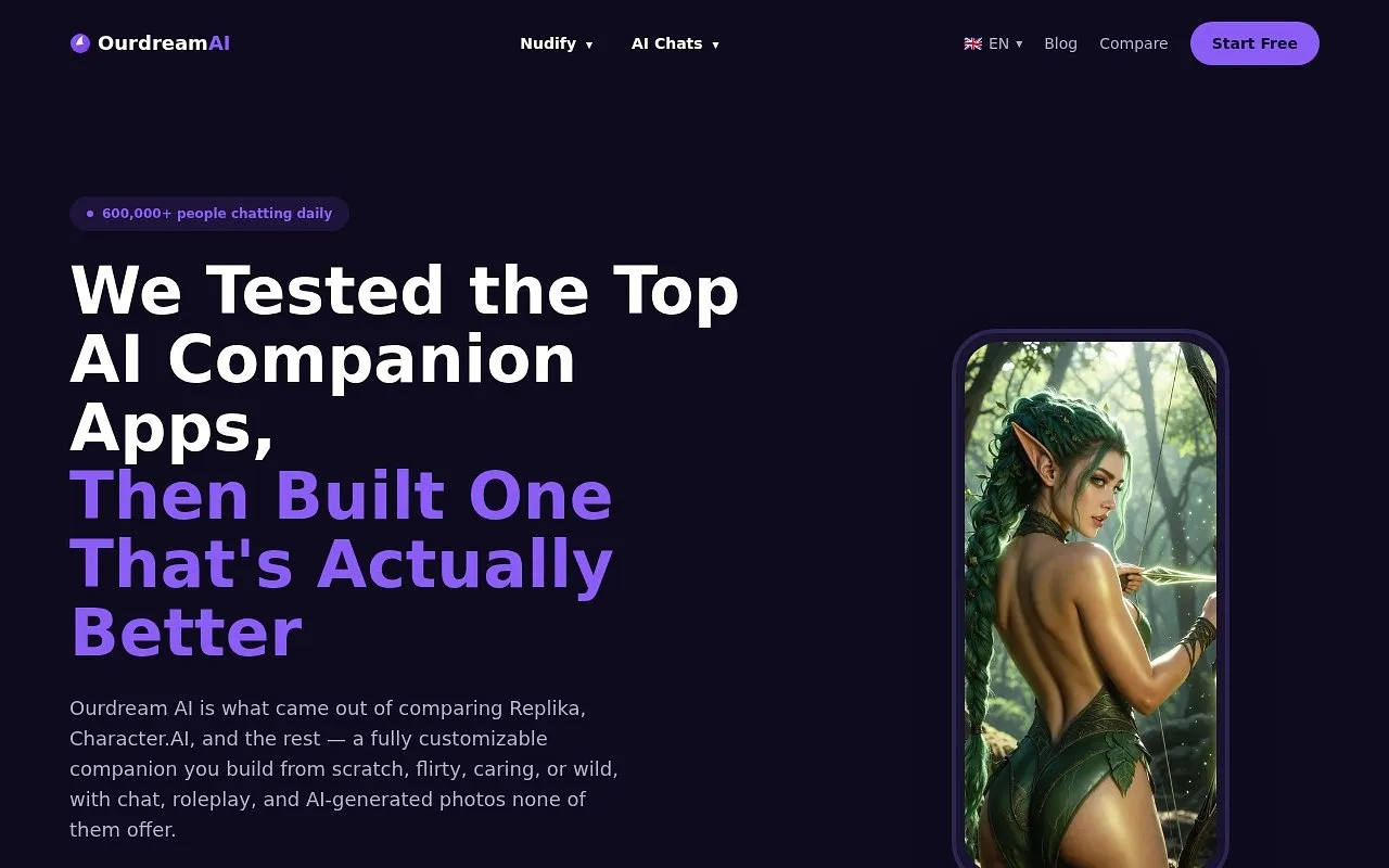 Screenshot of Ourdream AI (aiourdream.com)