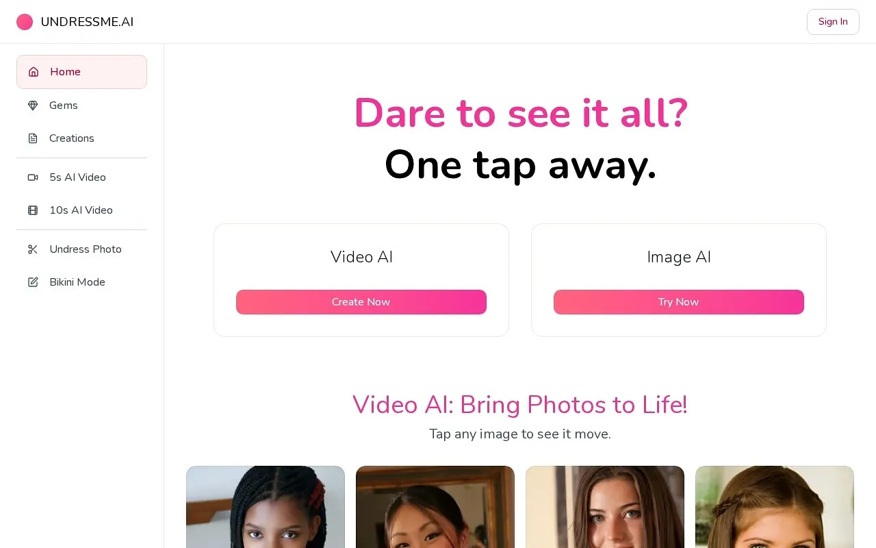 Screenshot of UndressMe AI