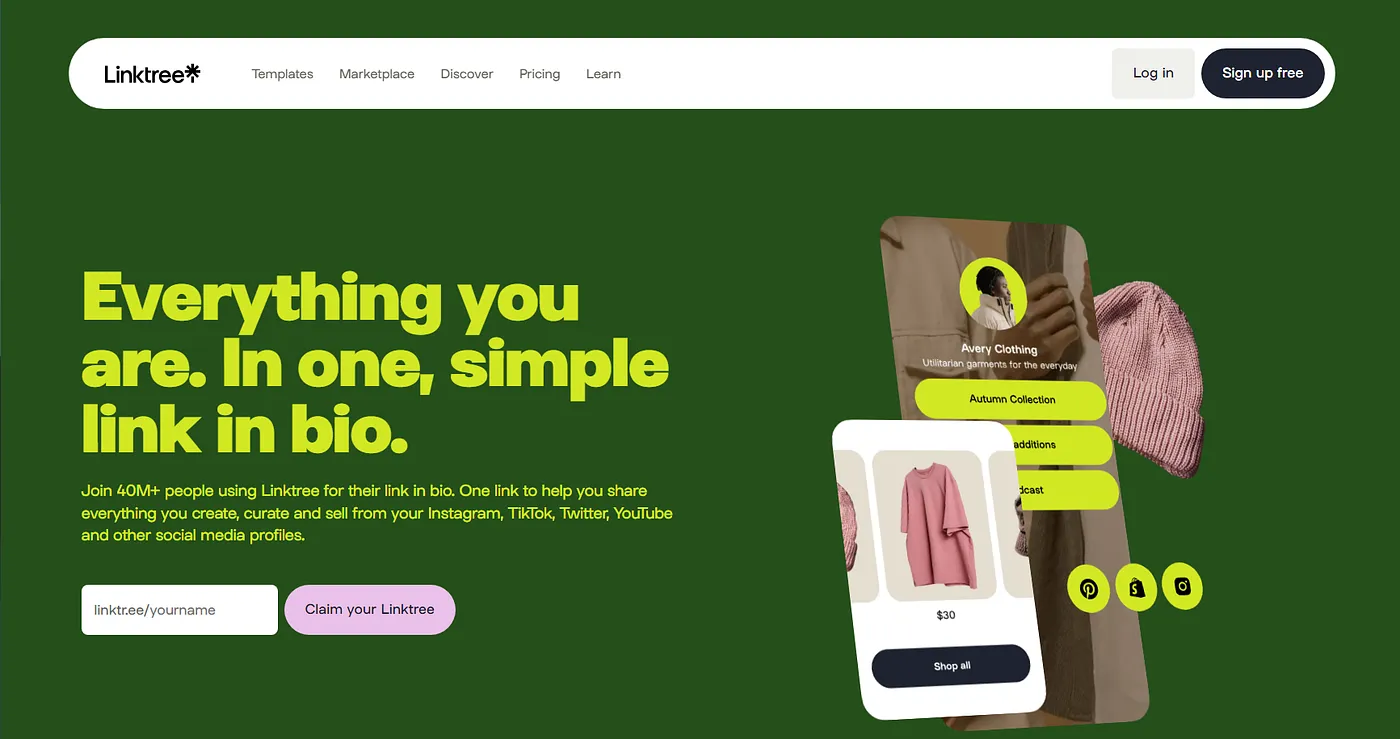 Screenshot of Linktree