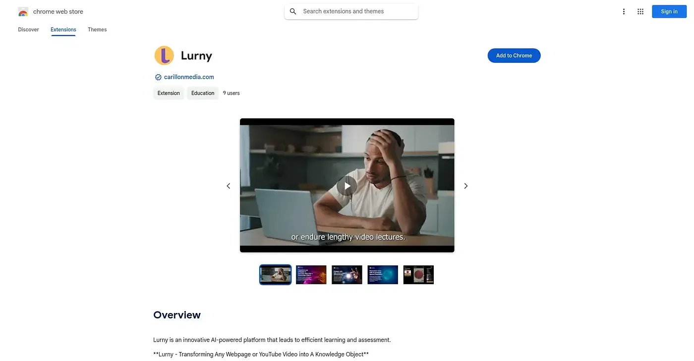 Screenshot of Lurny Chrome Extension
