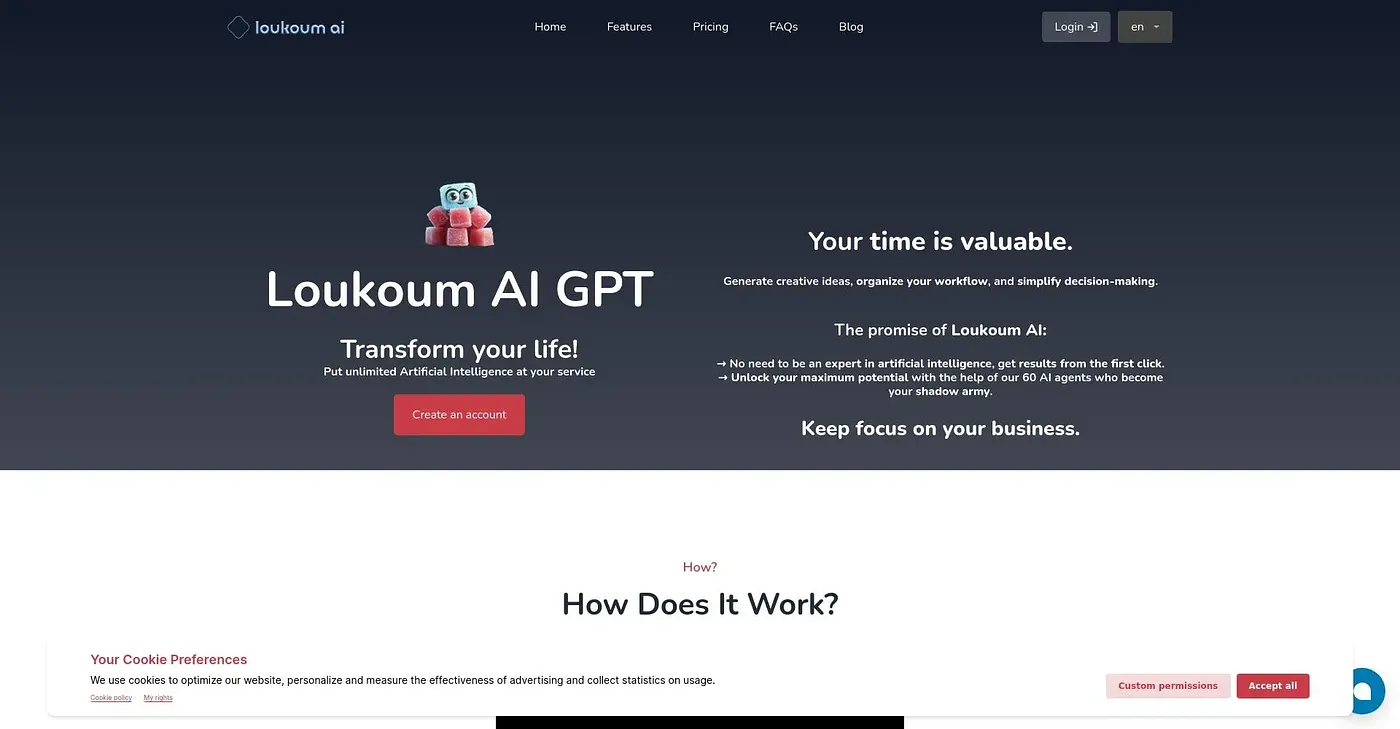 Screenshot of Loukoum AI