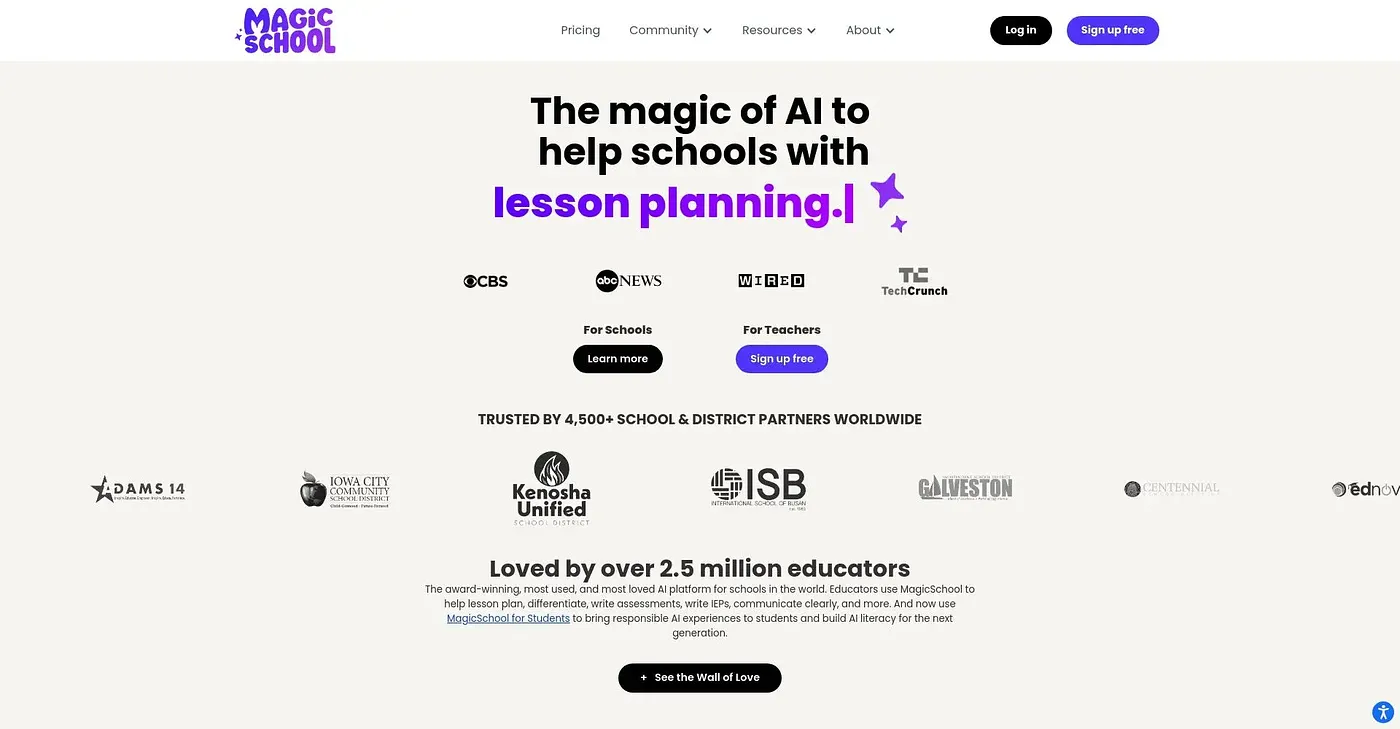 Screenshot of Magic School AI