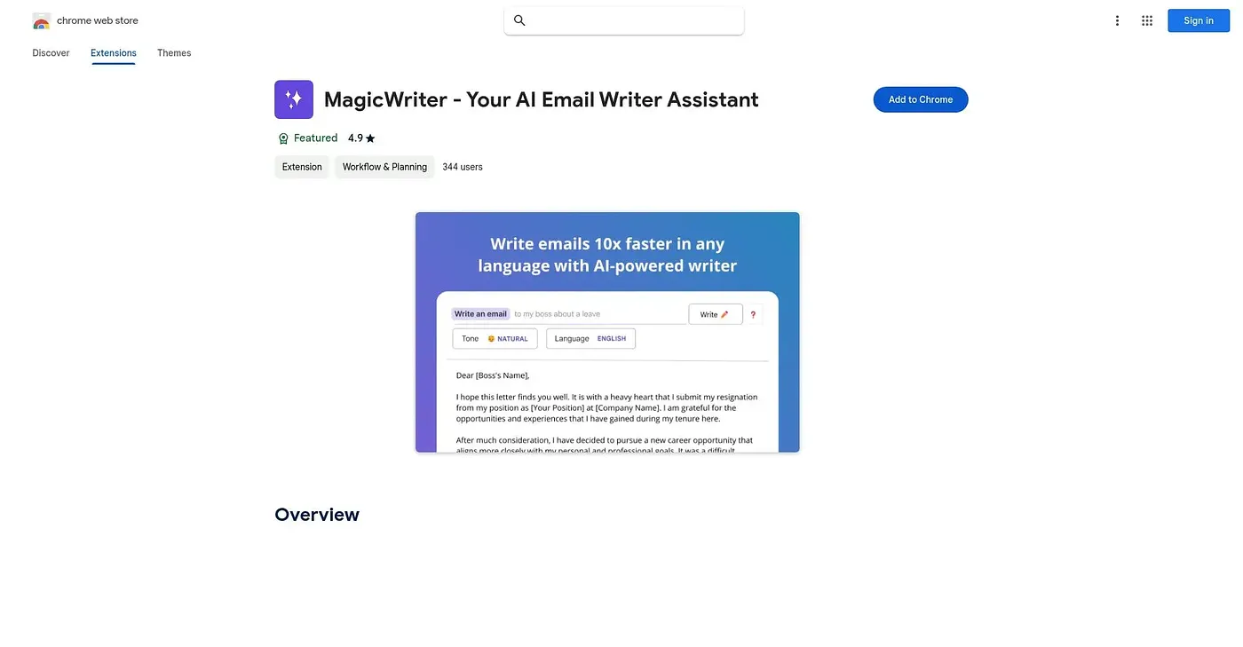 Screenshot of MagicWriter - Chrome Extension