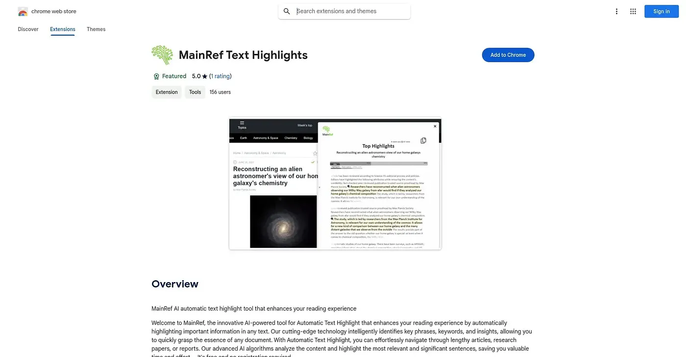 Screenshot of MainRef AI Automatic Text Highlight Extension