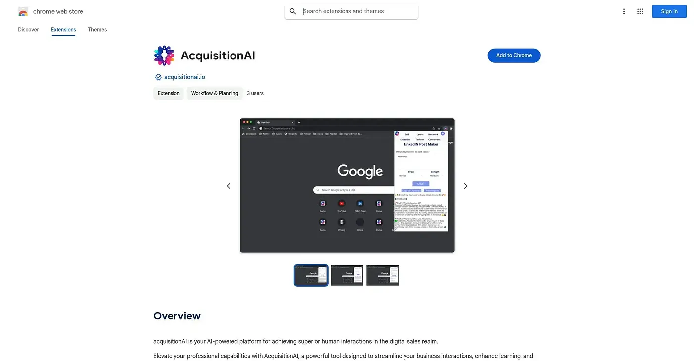 Screenshot of Acquisition AI Chrome Extension